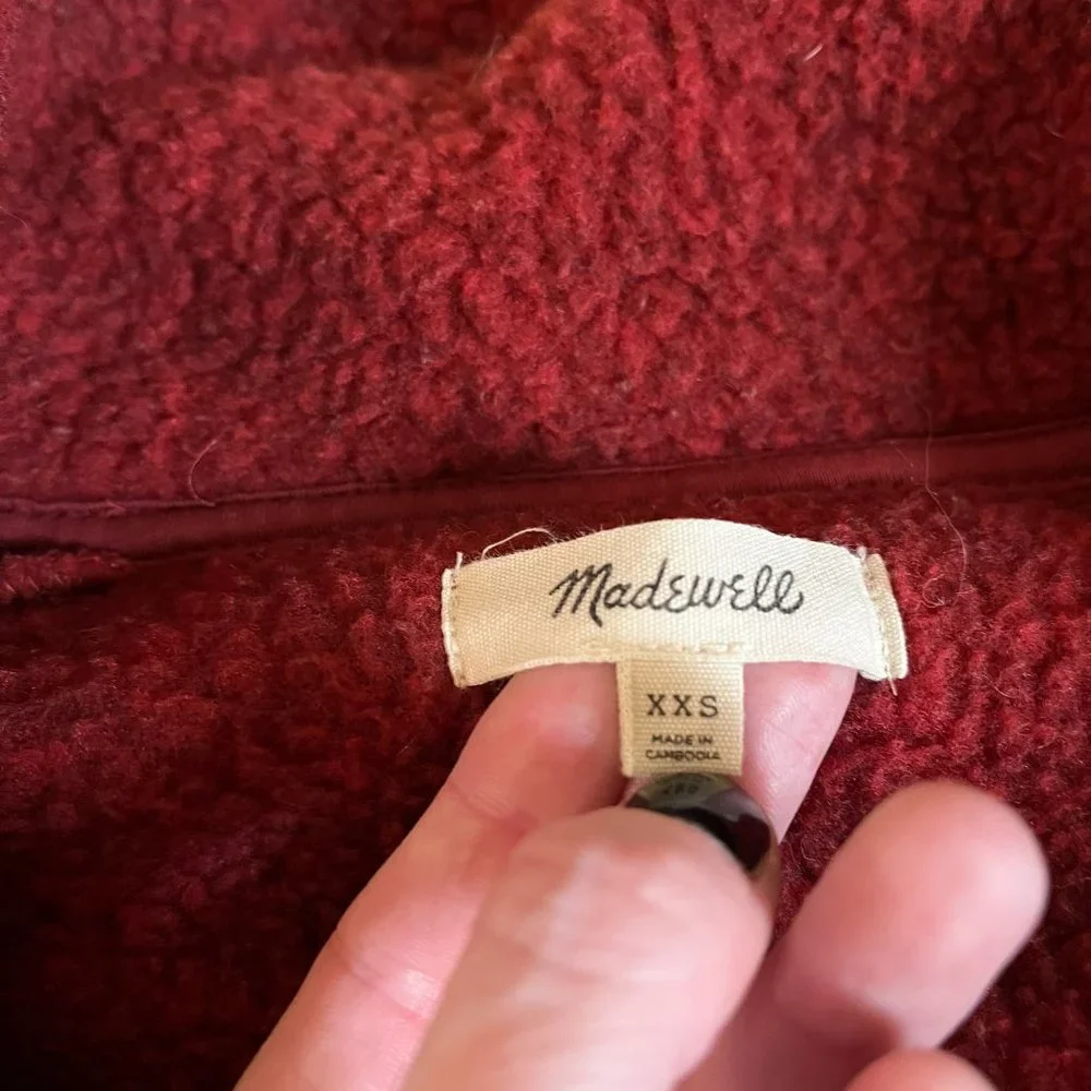 Madewell XXS Red Half-Zip Polartech Sherpa Fleece, Gently Used, Kangaroo Pocket - Picture 10 of 10